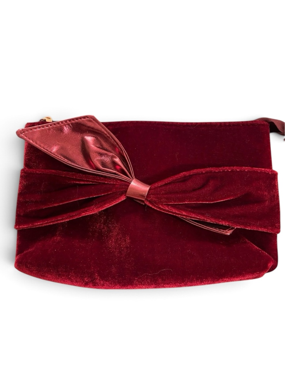 Ulta Beauty Crimson Red Velvet Bow Makeup Bag Clutch Purse